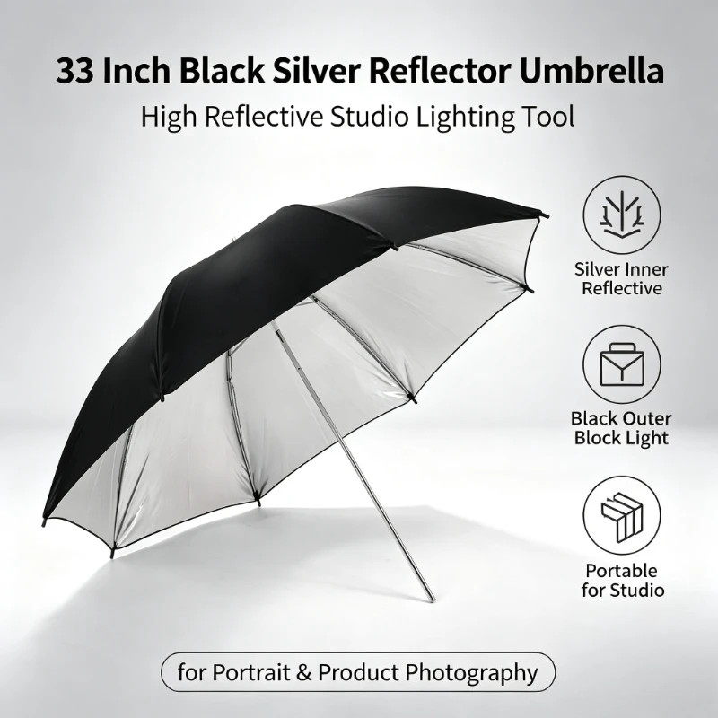 Photography Lighting Umbrella - 2026 Schwarzer Langlebiger 33-Zoll Reflektierender Regenschirm