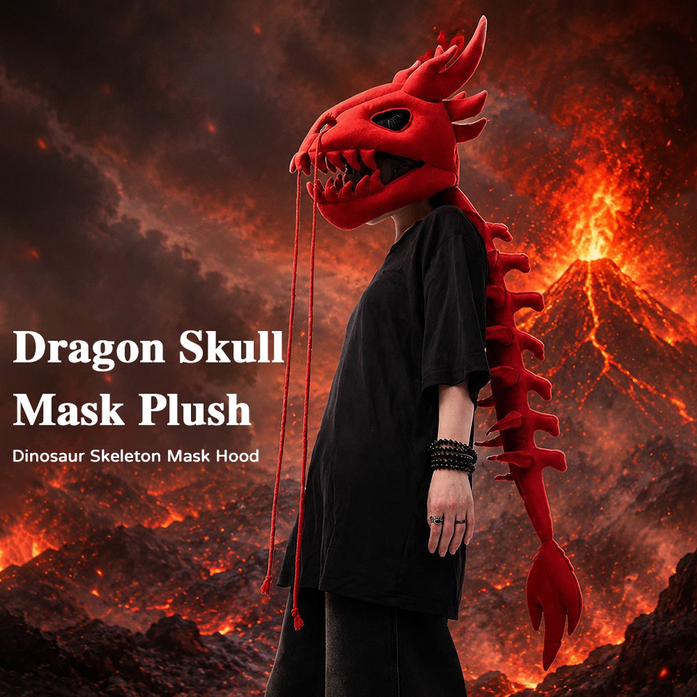 Photography Lighting Wall - Drachen-Schädel-Säulen-Plüschhaube Lange Dinosaurier-Skelett-Kopfmaske Cosplay-Party-Kopfbedeckung für Halloween-Kostüm
